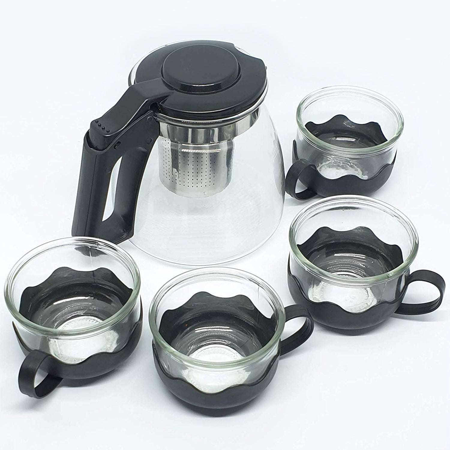 5886 Flame Proof Glass Kettle & Cup Set With Stainer High Quality Kettle Set For Home & Cafe Use (4 Cup & 1 Kettle) 5886 Flame Proof Glass Kettle & Cup Set With Stainer High Quality Kettle Set For Home & Cafe Use (4 Cup & 1 Kettle)